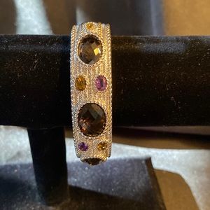 Judith Ripka 9 Semi-Precious Stones Hinged Cuff Bracelet